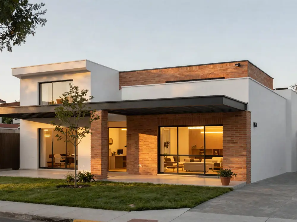 Casa con galería y parrilla: ladrillo visto, 2 dormitorios y galería al fondo